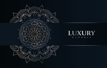 Decorative white mandala pattern. Mandala pattern with metallic white color. White pattern. Mandala ornament on a dark blue background. Luxurious decoration. Luxurious mandala vector.