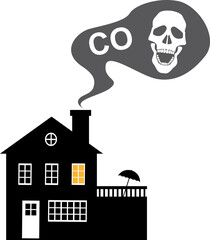 Poisoning Carbon monoxide gas coming o9ut of a house chimney,  EPS 8 vector illustration