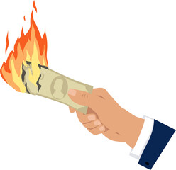 Businessman hand holding burning cash, EPS 8 vector illustration