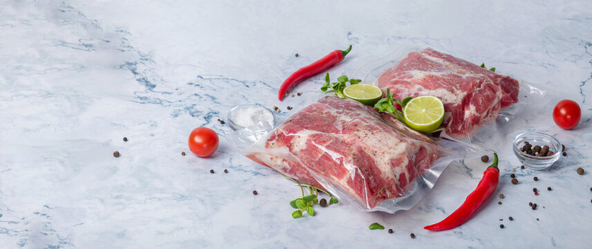 Meat Packed And Vegetables For Sous Vide Cooking.