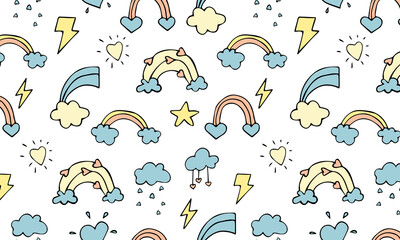 Weather synoptic seamless vector pattern in doodle style for print textile wallpaper