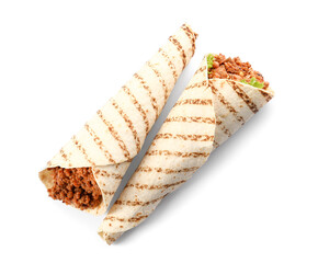 Tasty burritos on white background