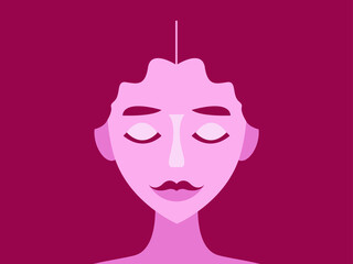 Vector graphics - the face of a beautiful young woman with closed eyes and lush red hair close-up and space to copy. Concept - healthy sleep and pleasant dreams