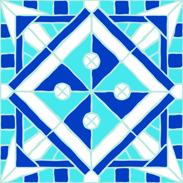 Vintage mosaic pattern. Blue portuguese tile.