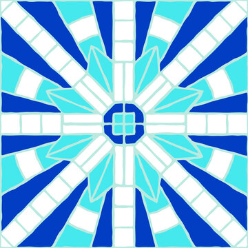 Vintage mosaic pattern. Blue portuguese tile.