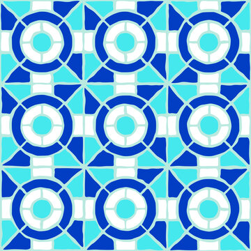 Vintage mosaic pattern. Blue portuguese tile.