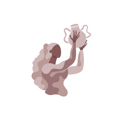 Pottery making.Hand made studio ceramic poster.decoration for wall.print background.hobby handcraft master.work shop event. Potter's wheel and clay.Girl with vase and long hair.