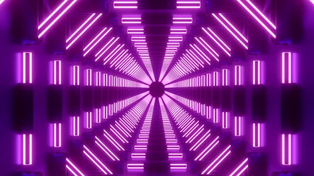 Slow flight through abstract 3D alien technology tunnel, seamless loop. Design. Glowing optical illusion, symmetrical corridor.