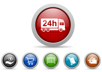 Business and commerce symbols icon set, shopping concept web buttons
