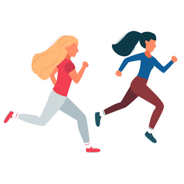 Two girls run to the distillation. Women in running competitions.