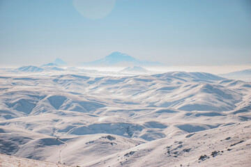 snow covered mountains in winter