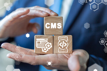 Concept of CMS - Content Management System. Website management software service, seo optimization,...