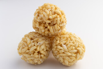 Winter delicacy Indian traditional sweets Mithai Made Of puffed rice Jaggery Gud til sesame seed Also Known As Lai or laiya usually available during Makar Sankranti Lohri
