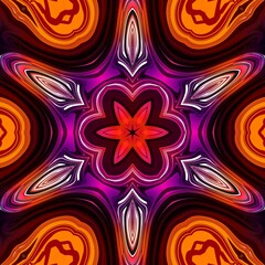 Pink and orange gradient floral mandala fractal pattern with liquid fluid lines kaleidoscope