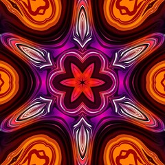 Pink and orange gradient floral mandala fractal pattern with liquid fluid lines kaleidoscope