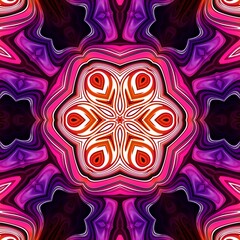 magic pattern glowing neon pink and orange gradient ornament kaleidoscope. Futuristic texture fashion print with purple. Floral morif decoration tile design