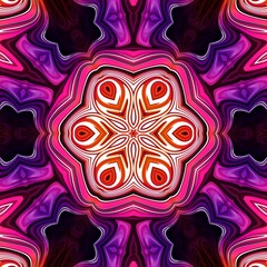 magic pattern glowing neon pink and orange gradient ornament kaleidoscope. Futuristic texture fashion print with purple. Floral morif decoration tile design