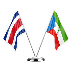 Two table flags isolated on white background 3d illustration, costa rica and equatorial guinea