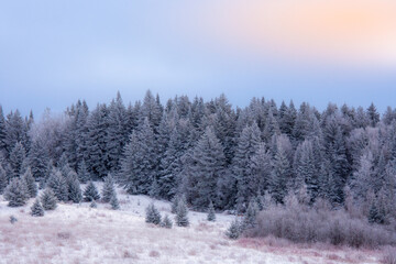 A winter countryside landscape in the province of Quebec, Canada