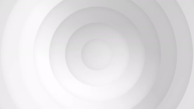 Abstract circle radial loop background in white and gray colours. 3d bg kinetic animation, corporate sphere style design with delight depth shadow texture. Geometric light futuristic reveal graphics