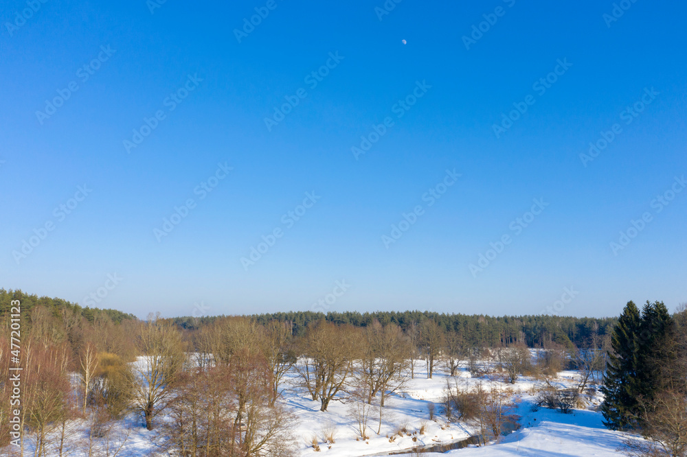 Sticker A winter landscape, aerial view.