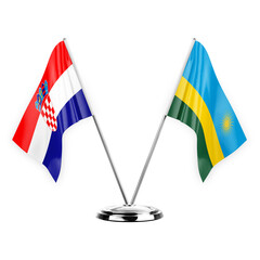 Two table flags isolated on white background 3d illustration, croatia and rwanda