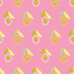 Fototapeta premium stylized sunflower seamless vector pattern on pink