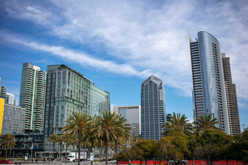 Fototapeta premium A View of the San Diego, California, Skyline Cityscape with the One America Plaza as Part of the View