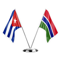 Two table flags isolated on white background 3d illustration, cuba and gambia