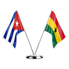 Two table flags isolated on white background 3d illustration, cuba and ghana