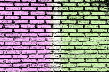 Texture of Wall bricks in pink gradient to lima green Pattern for background