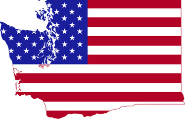 Simple flat US flag administrative map of the Federal State of Washington, USA