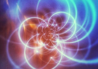 光の線が渦巻く抽象的な背景