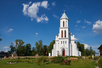 Fototapeta na wymiar Old ancient Church of St Casimir, the oldest catholic temple in Belarus. Vseliub, Grodno region, Novogrudok district, Belarus.