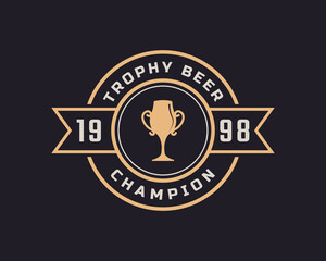 Classic Vintage Label Badge Emblem Trophy Cup Beer for Retro Sport Bar Cafe Tavern Logo Design Inspiration