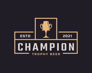 Classic Vintage Label Badge Emblem Trophy Cup Beer for Retro Sport Bar Cafe Tavern Logo Design Inspiration