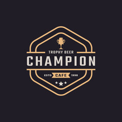 Classic Vintage Label Badge Emblem Trophy Cup Beer for Retro Sport Bar Cafe Tavern Logo Design Inspiration