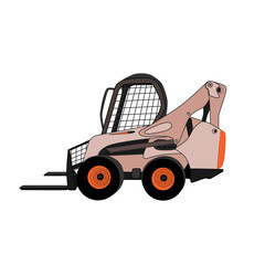 Electric forklift truck without a driver, isolated on a white background.  Delivery, logistics and loading of goods. Vector illustration of warehouse equipment.