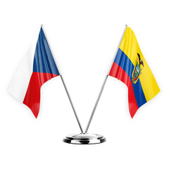 Two table flags isolated on white background 3d illustration, czechia and ecuador