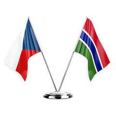 Two table flags isolated on white background 3d illustration, czechia and gambia