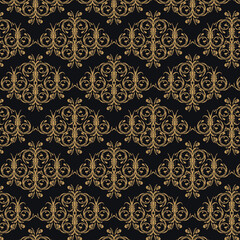 Vintage pattern. Golden lines on a black background. 
