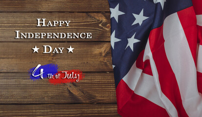 Fototapeta na wymiar 4th of July with Independence Day. American flag on a dark wooden background. USA holiday concept