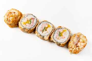Teriyaki sushi roll isolated on white background.