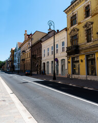 Iosif Vulcan street with old buildings. Oradea, Romania.