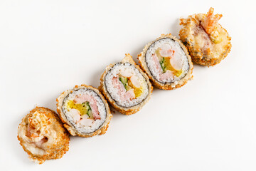 Teriyaki sushi roll isolated on white background.