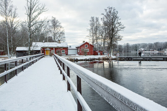 Winter scene from Helga lake in Vaxjo, Sweden