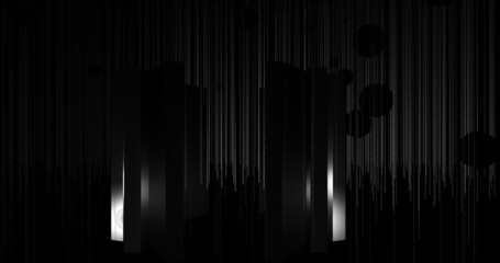 Render with a dark background of vertical lines and balls