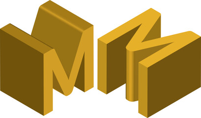 Isometric letter M. Template for creating logos, emblems, monograms