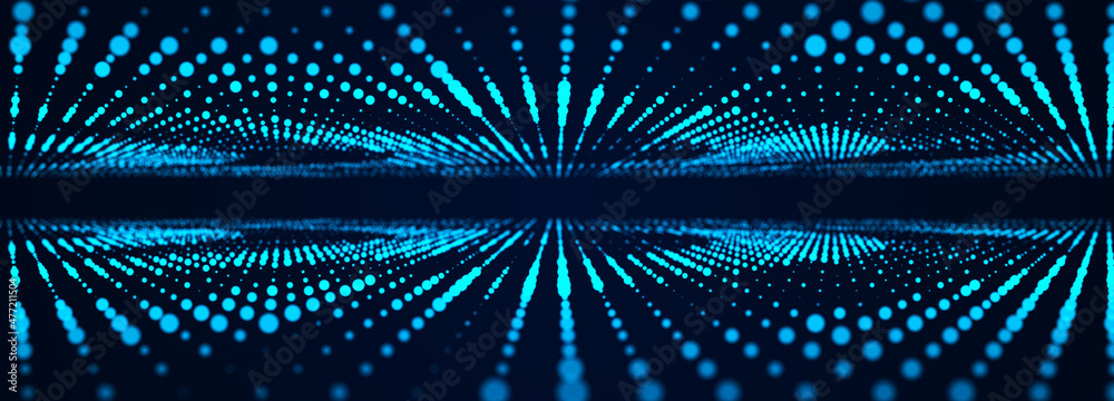 Poster Abstract technology background. Computer matrix. Futuristic cyber blue background of points. 3d rendering.
