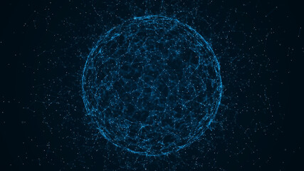 Sphere of particles and lines. Futuristic digital technology. Network or connection. Abstract background of points and lines. Big data. Science background. 3d rendering